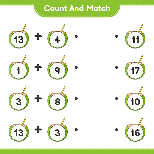 Count and match count the number of coconut and match with the right numbers