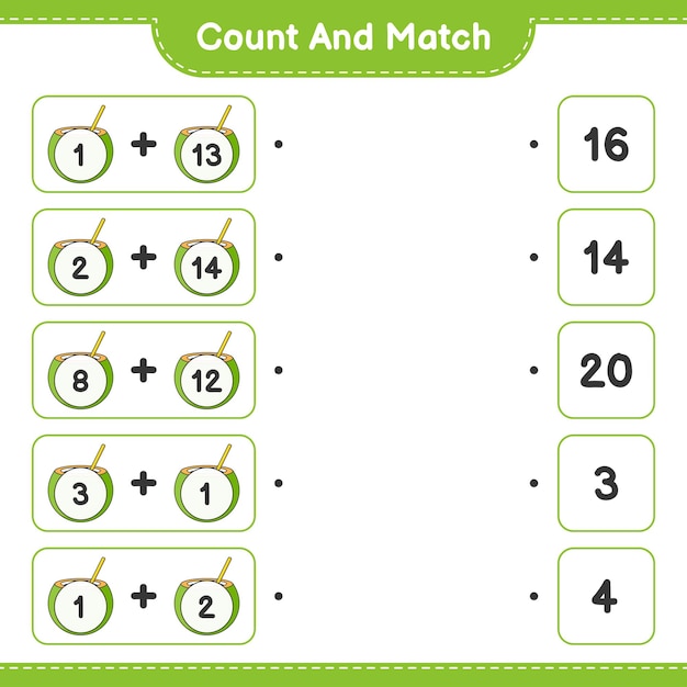 Count and match count the number of Coconut and match with the right numbers