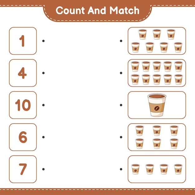 Conta e abbina conta il numero di coffee cup e abbina con i numeri giusti