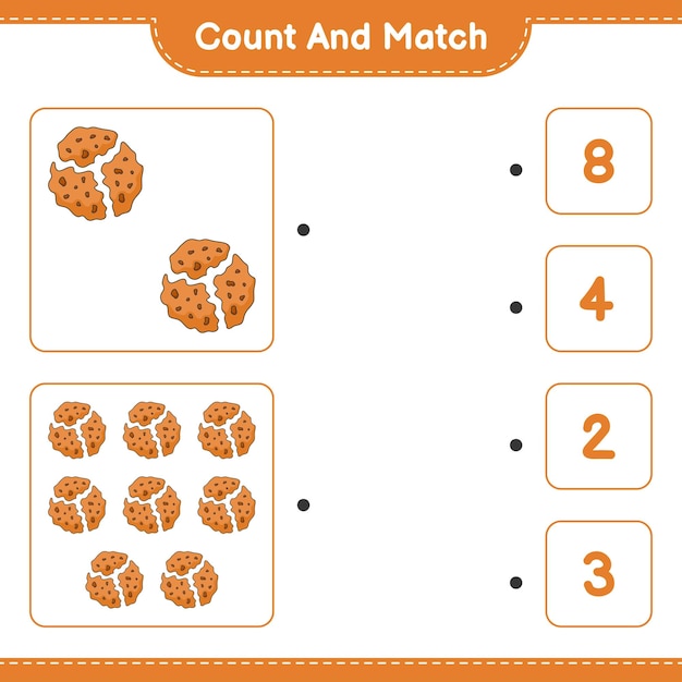 Count and match count the number of Cookie and match with the right numbers Educational children game printable worksheet vector illustration