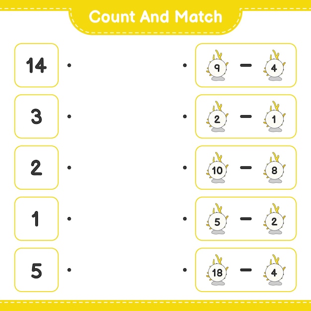 Count and match, count the number of Coral and match with the right numbers. Educational children game, printable worksheet, vector illustration