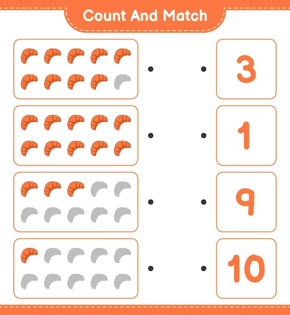 Conta e abbina conta il numero di croissant e abbina con i numeri giusti
