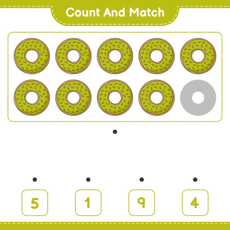 Vector count and match count the number of donut and match with the right numbers