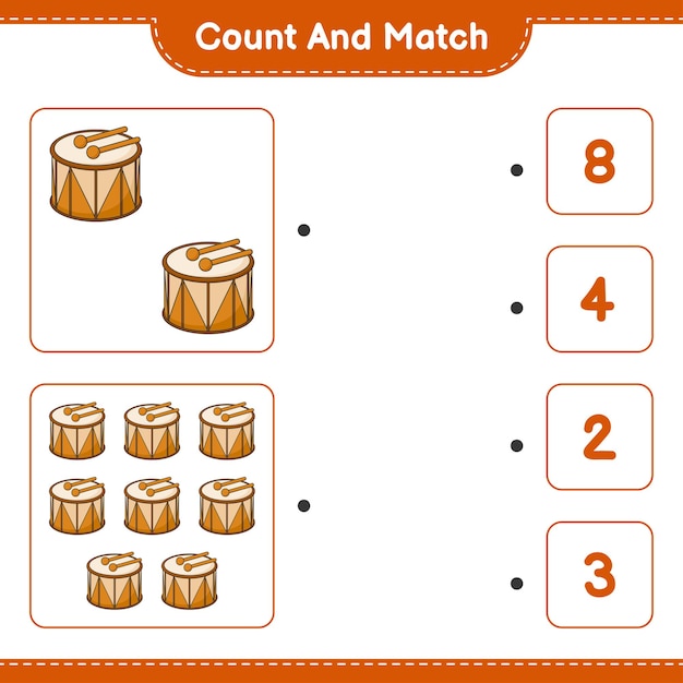 Count and match count the number of Drum and match with the right numbers