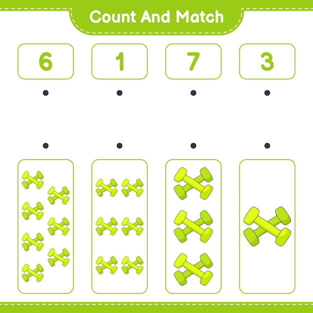 Count and match count the number of Dumbbell and match with the right numbers Educational children game printable worksheet vector illustration