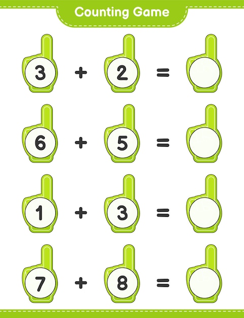 Count and match count the number of Foam Finger and match with the right numbers Educational children game printable worksheet vector illustration