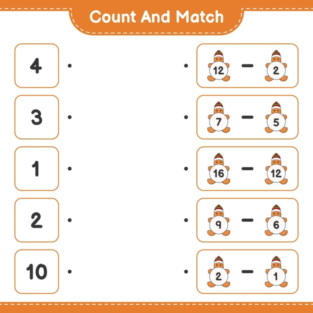 Count and match count the number of Gingerbread Man and match with the right numbers Educational children game printable worksheet vector illustration