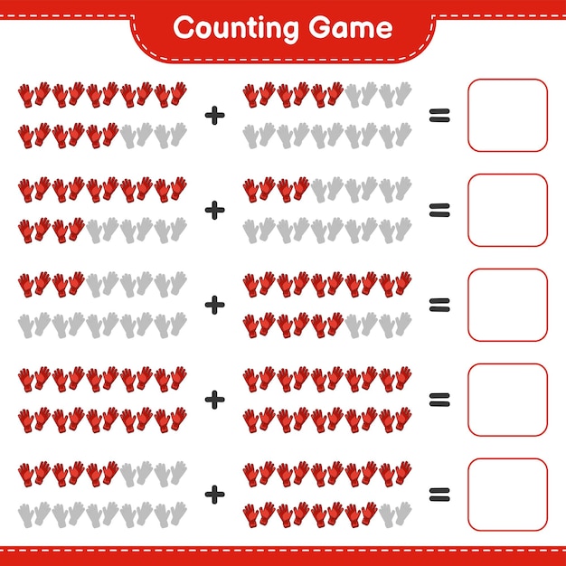 Count and match count the number of Goalkeeper Gloves and match with the right numbers Educational children game printable worksheet vector illustration