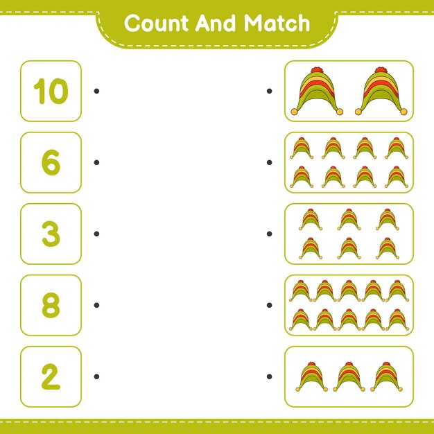 Count and match count the number of hat and match with the right numbers educational children game