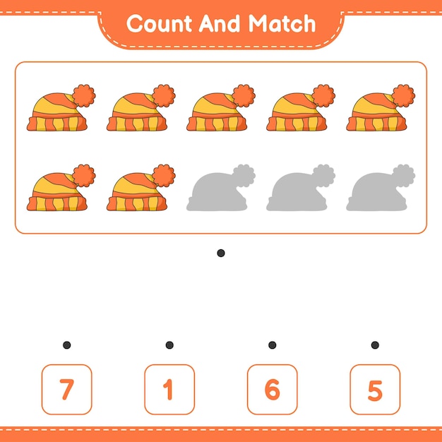 Count and match count the number of Hat and match with the right numbers