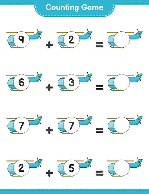 Count and match, count the number of Helicopter and match with the right numbers. Educational children game, printable worksheet, vector illustration