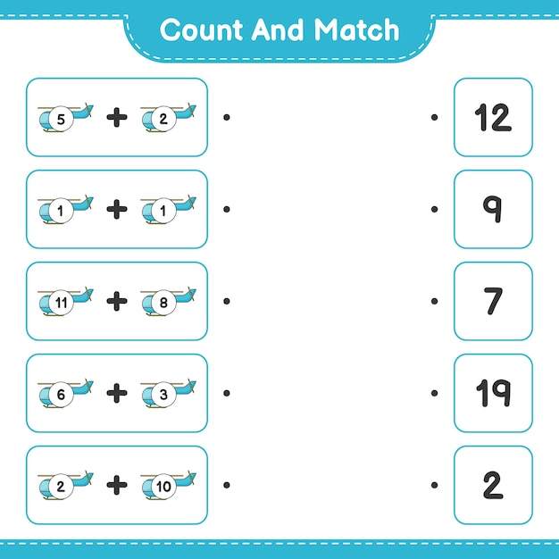Conta e abbina, conta il numero di elicotteri e abbina con i numeri giusti
