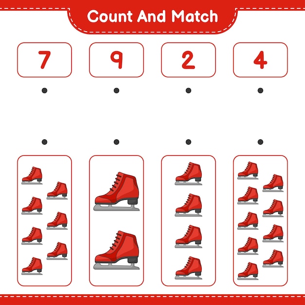 Count and match count the number of Ice Skates and match with the right numbers Educational children game printable worksheet vector illustration