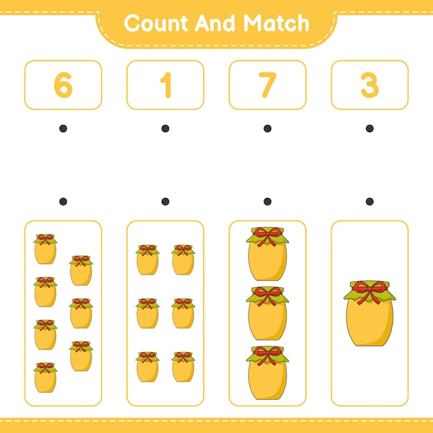 Conta e abbina conta il numero di jam e abbina con i numeri giusti gioco educativo per bambini