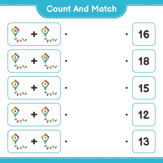 Count and match, count the number of Kite and match with the right numbers