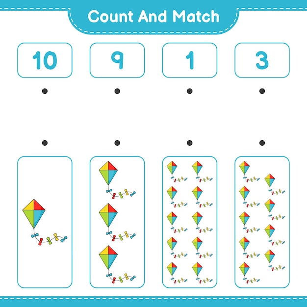 Count and match count the number of kite and match with the right numbers