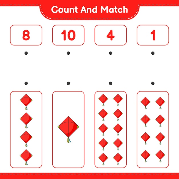 Count and match count the number of Kite and match with the right numbers