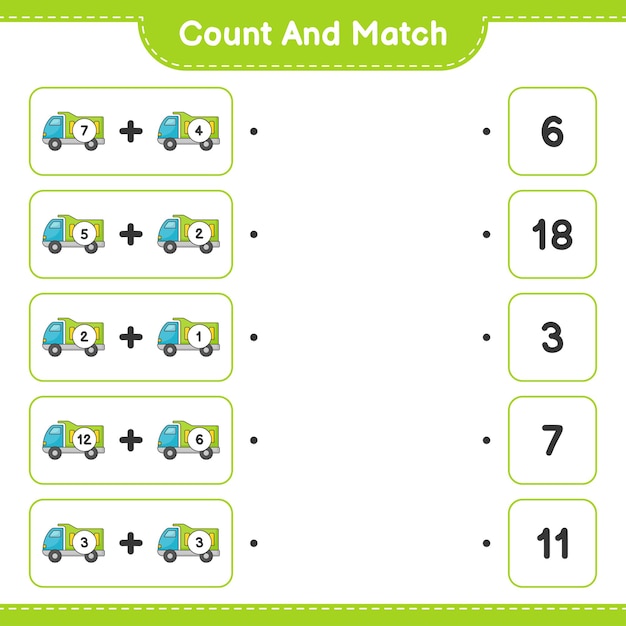 count and match, count the number of lorry and match with the right numbers