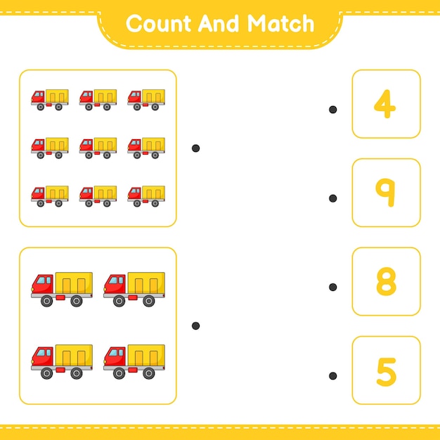 Count and match count the number of Lorry and match with the right numbers