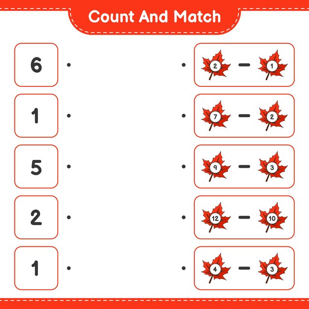 Conta e abbina conta il numero di maple leaf e abbina con i numeri giusti