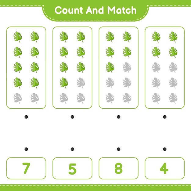 Count and match count the number of monstera and match with the right numbers