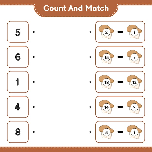 Count and match count the number of Mushroom Boletus and match with the right numbers