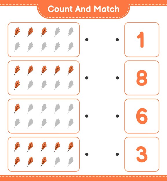 Count and match count the number of Oak Leaf and match with the right numbers