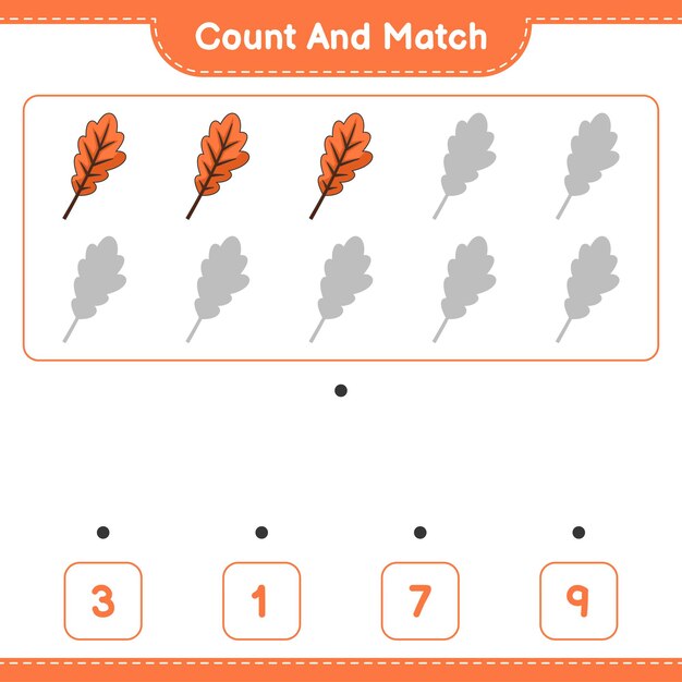 Count and match count the number of Oak Leaf and match with the right numbers