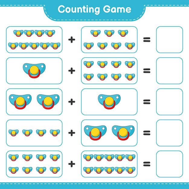 Count and match, count the number of Pacifier and match with the right numbers. Educational children game, printable worksheet, vector illustration