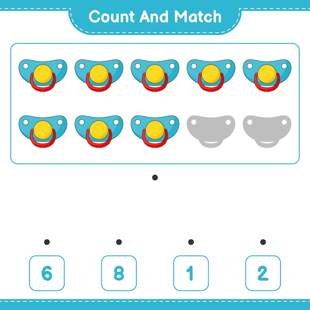 Count and match count the number of Pacifier and match with the right numbers