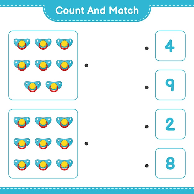 Count and match count the number of Pacifier and match with the right numbers