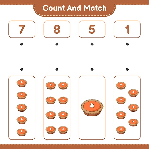 Vector count and match count the number of pie and match with the right numbers educational children game