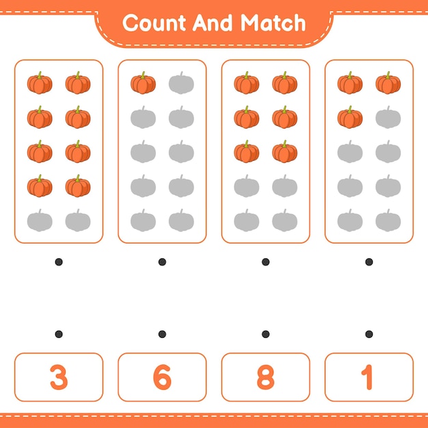 Count and match count the number of Pumpkin and match with the right numbers