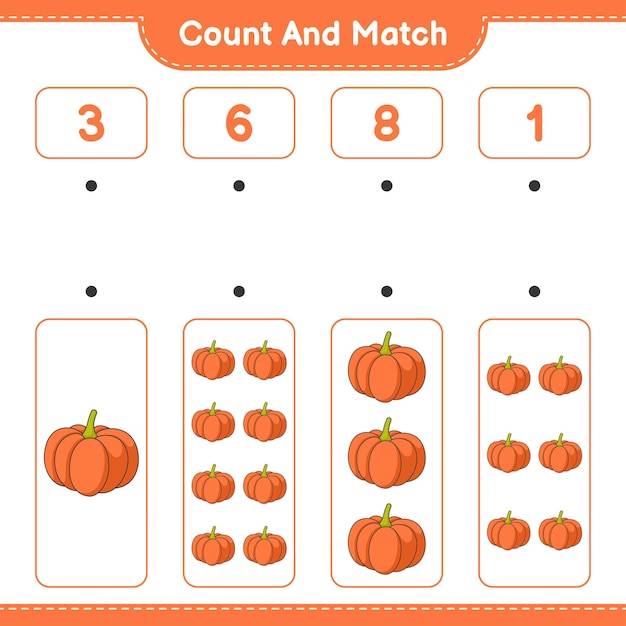 Conta e abbina conta il numero di zucca e abbina con i numeri giusti