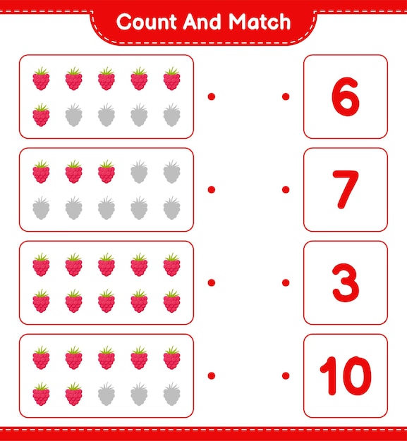 count and match, count the number of raspberries and match with right numbers. educational children game, printable worksheet.