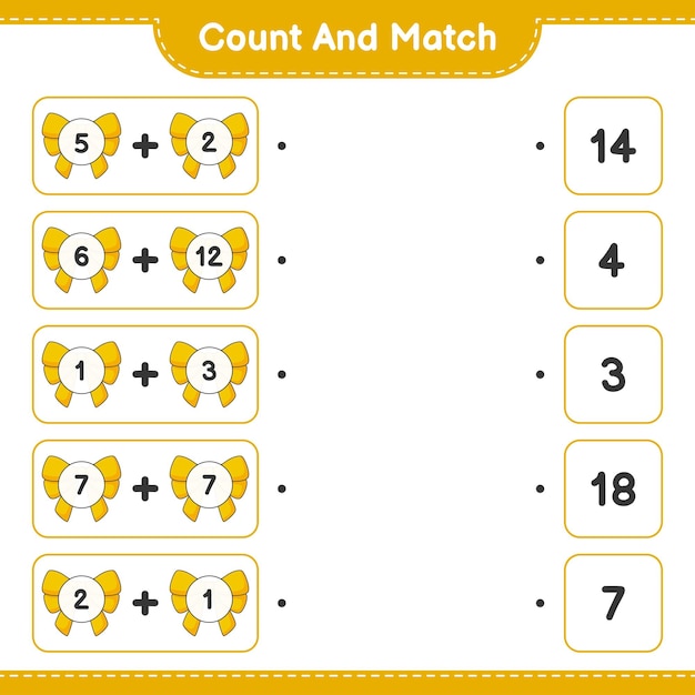 Count and match count the number of Ribbon and match with the right numbers Educational children game printable worksheet vector illustration