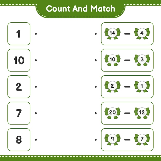 Count and match count the number of Ribbon and match with the right numbers Educational children game printable worksheet vector illustration