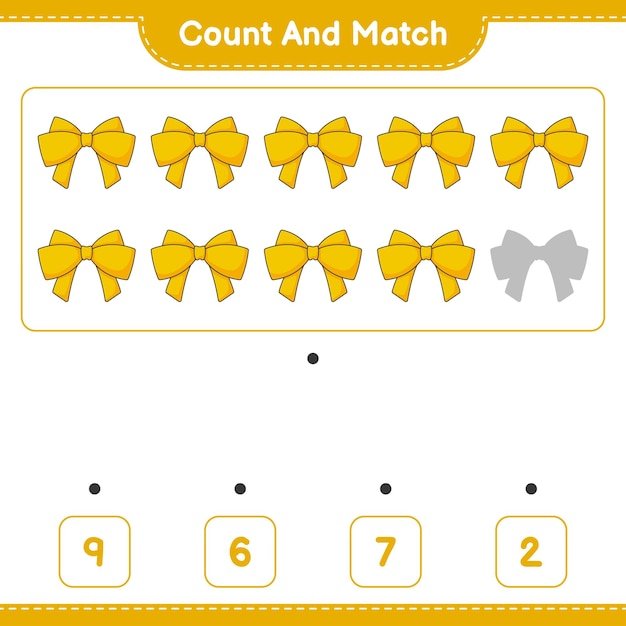 Count and match count the number of Ribbon and match with the right numbers Educational children game printable worksheet vector illustration
