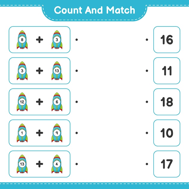 Conta e abbina, conta il numero di rocket e abbina con i numeri giusti