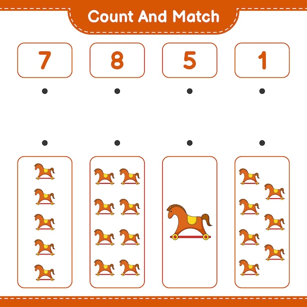 Count and match count the number of Rocking Horse and match with the right numbers