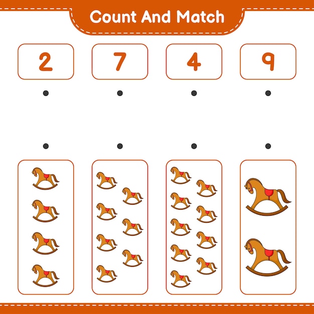 Count and match count the number of rocking horse and match with the right numbers
