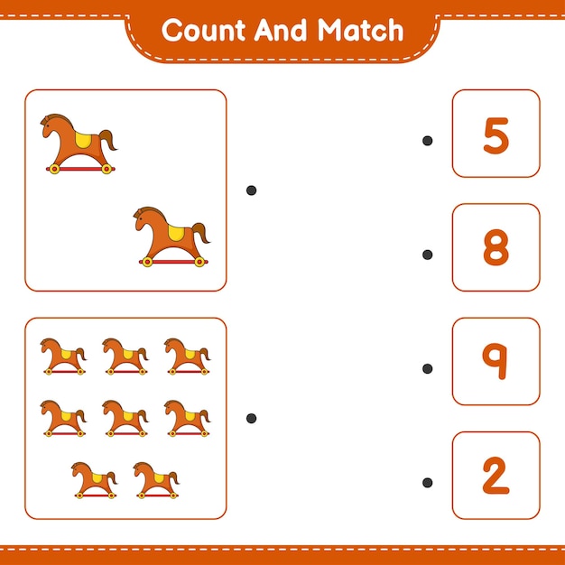 Count and match count the number of Rocking Horse and match with the right numbers