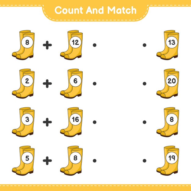 Count and match count the number of Rubber Boots and match with the right numbers