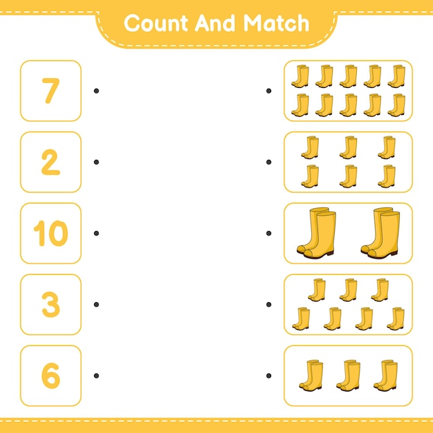 Подсчитайте и сопоставьте количество резиновых сапог и сравните их с правильными числами
