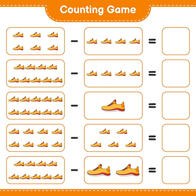 Count and match count the number of Running Shoes and match with the right numbers Educational children game printable worksheet vector illustration