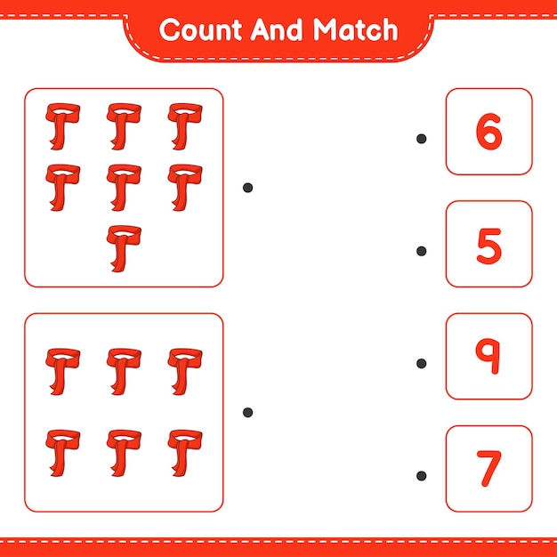 Count and match, count the number of Scarf and match with the right numbers. Educational children game, printable worksheet, vector illustration