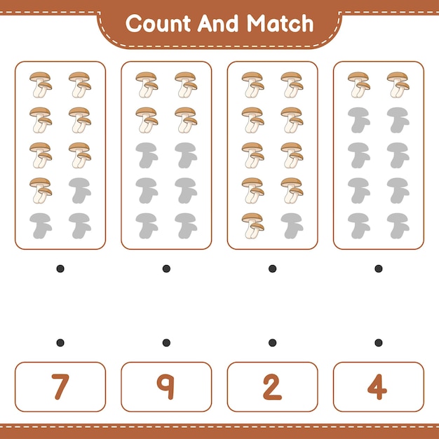 Count and match count the number of Shiitake and match with the right numbers