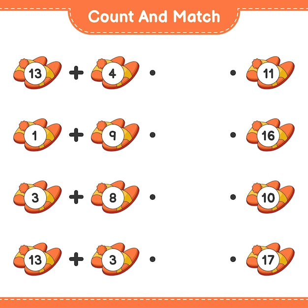 Count and match count the number of Slippers and match with the right numbers