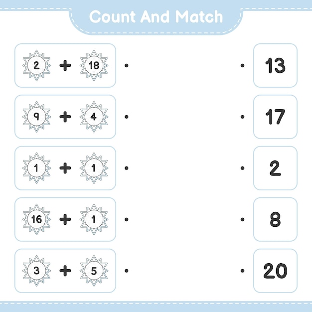 Count and match count the number of Snowflake and match with the right numbers Educational children game printable worksheet vector illustration