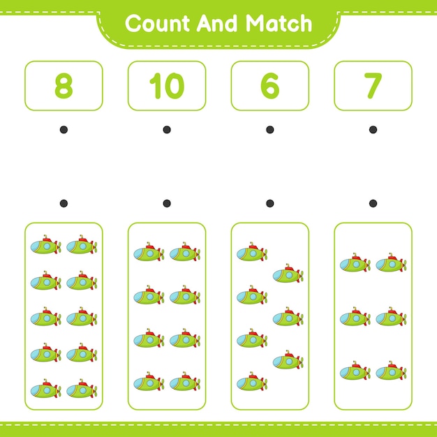 Подсчитайте и сопоставьте количество подводных лодок и сопоставьте их с правильными числами